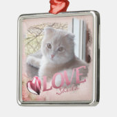Pet Photo Keepaparte, Love & Heart, Pink - Square Metalen Ornament (Links)