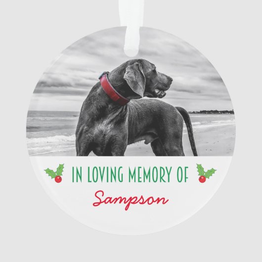 Pet Photo Memorial Christmas Holly Ornament (achterkant)