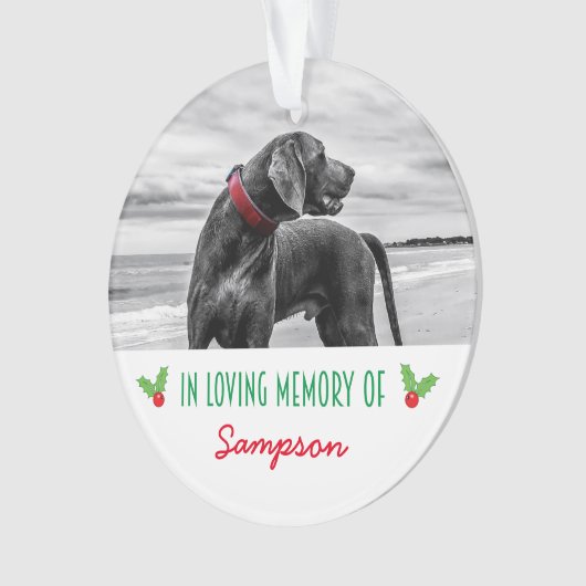Pet Photo Memorial Christmas Holly Ornament (voorkant)