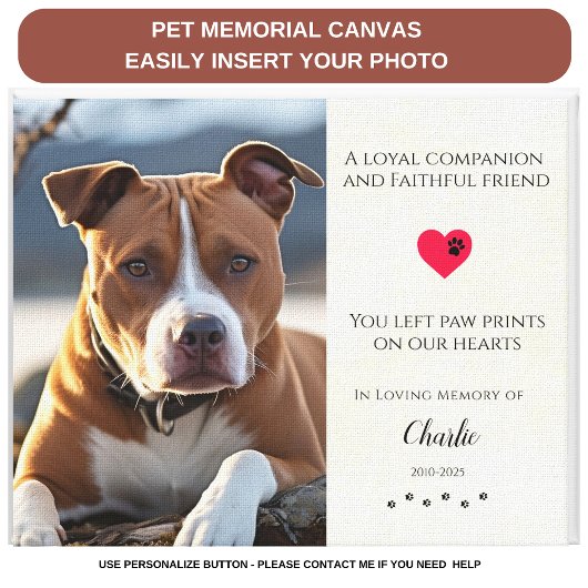 Pet Photo Memorial Pet Loss Quote gepersonaliseerd Canvas Afdruk