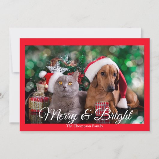 Pet Photo Merry en Bright Holiday Kaart (Voorkant)