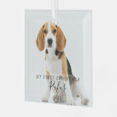 Pet Photo Modern Script - Eerste Kerstmis Glas Ornament (Voorkant links)