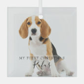 Pet Photo Modern Script - Eerste Kerstmis Glas Ornament (Voorkant)