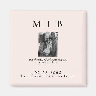 Pet Photo Monogram Blush Save the Date Wedding Magneet