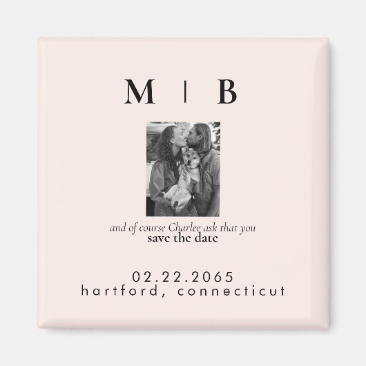 Pet Photo Monogram Blush Save the Date Wedding Magneet (Voorkant)