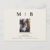 Pet Photo Monogram Cream Sla de datum van de bruil Aankondigingskaart (Voorkant)