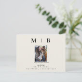 Pet Photo Monogram Cream Sla de datum van de bruil Aankondigingskaart (Staand voorkant)