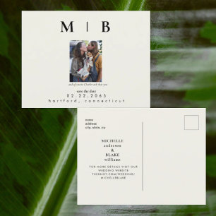Pet Photo Monogram Cream Sla de datum van de bruil Aankondigingskaart