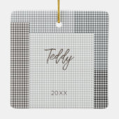 Pet PHOTO NAAM JAAR Klassieke Neutral Gingham Fun Keramisch Ornament (Achterkant)