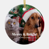 Pet Photo Name Merry en Bright Keramisch Ornament (Voorkant)