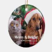 Pet Photo Name Merry en Bright Keramisch Ornament (Links)