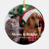 Pet Photo Name Merry en Bright Keramisch Ornament (Achterkant)