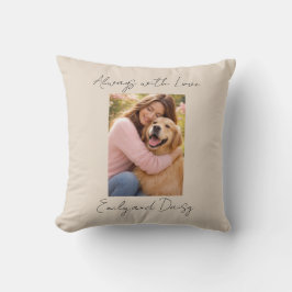 Pet Photo Name Text Throw Pillow Beige Love Always Kussen