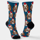 Pet Photo Patroon Blauw Rood Santa hoeden Kerstmis Sokken (Gebogen)