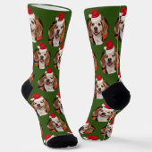 Pet Photo Pattern Bos Groen Rood Kerstmis Sokken (Gebogen)