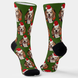 Pet Photo Pattern Bos Groen Rood Kerstmis Sokken