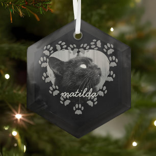 Pet Photo Paw Print Heart Cat kerstversiering Glas Ornament