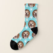 Pet Photo Paw Print Pattern Turquoise Sokken (Links - buitenkant)