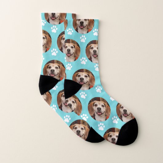 Pet Photo Paw Print Pattern Turquoise Sokken (Paar)