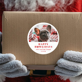 Pet Photo Paw Print Pun Kerstfeestdag Ronde Sticker
