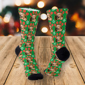 Pet Photo Pawprints & Sneeuwvlokken Groene Kerstmi Sokken