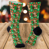 Pet Photo Pawprints & Sneeuwvlokken Groene Kerstmi Sokken