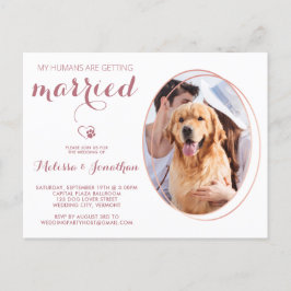 Pet Photo Personalized Dog Wedding Roos Gold Uitnodiging Briefkaart