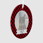 Pet Photo Red and Black Buffalo Plaid Christmas Ornament (voorkant)