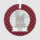 Pet Photo Red and Black Buffalo Plaid Christmas Ornament (achterkant)