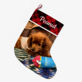 Pet Photo Red Plaid Reversible Personalized Grote Kerstsok (Voorkant (Hangend))