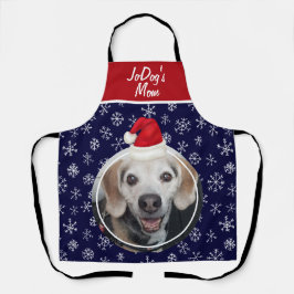 Pet Photo Red Santa Hat Snowflakes Navy Kerstmis Schort