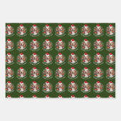 Pet Photo Santa Hat & Snowflakes Red Green Navy Inpakpapier Vel (Voorkant 2)