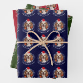 Pet Photo Santa Hat & Snowflakes Red Green Navy Inpakpapier Vel (In situ)
