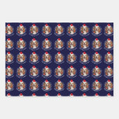 Pet Photo Santa Hat & Snowflakes Red Green Navy Inpakpapier Vel (Voorkant)