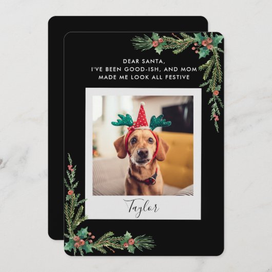 Pet Photo Script Funny Dog Christmas Feestdagenkaart (Voorkant / Achterkant)