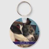 Pet Photo Sleutelhanger met naam in Paarse en blau (Voorkant)