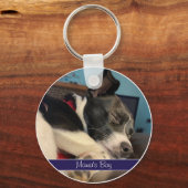 Pet Photo Sleutelhanger met naam in Paarse en blau (Voorkant)