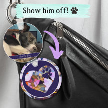 Pet Photo Sleutelhanger met naam in Paarse en blau