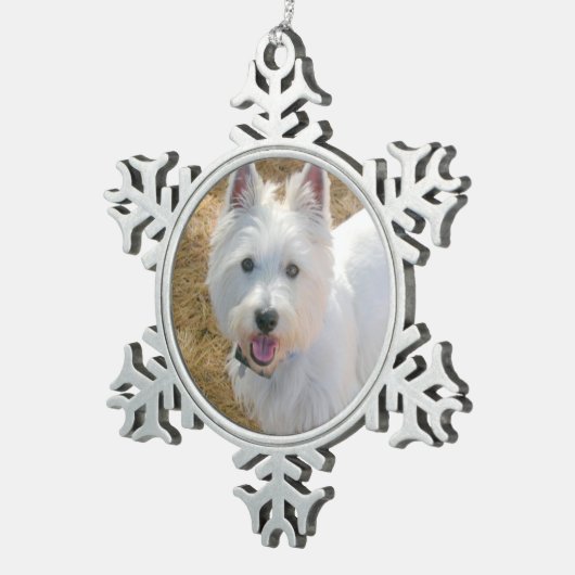 Pet Photo Template Pewter-kerstboomversiering Tin Sneeuwvlok Ornament (Rechts)