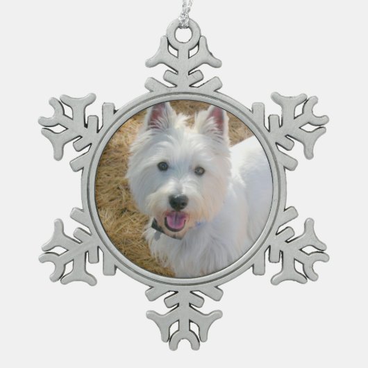 Pet Photo Template Pewter-kerstboomversiering Tin Sneeuwvlok Ornament (Voorkant)