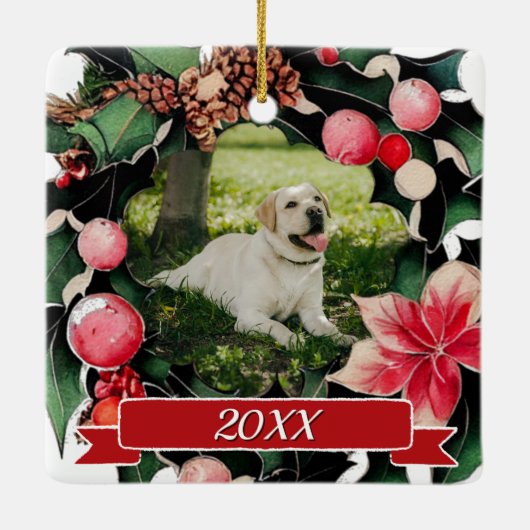 Pet Photo Waterverf Kerstmis Keramisch Ornament (Achterkant)