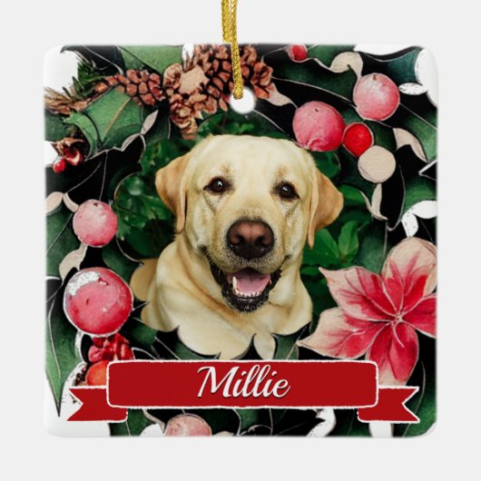 Pet Photo Waterverf Kerstmis Keramisch Ornament (Voorkant)