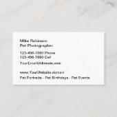 Pet Photography Modern Business Cards Visitekaartje (Achterkant)
