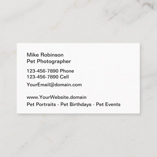 Pet Photography Modern Business Cards Visitekaartje (Achterkant)