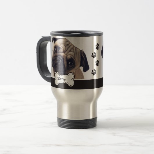 Pet Photos on Cute Dog Bone Add Name Reisbeker (Voorkant links)