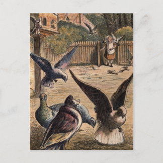 Pet Pigeons Greeting Young Girl op Boerderij Card Briefkaart