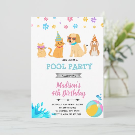 Pet-poolpartij in het kader van de uitnodiging van (Staand voorkant)