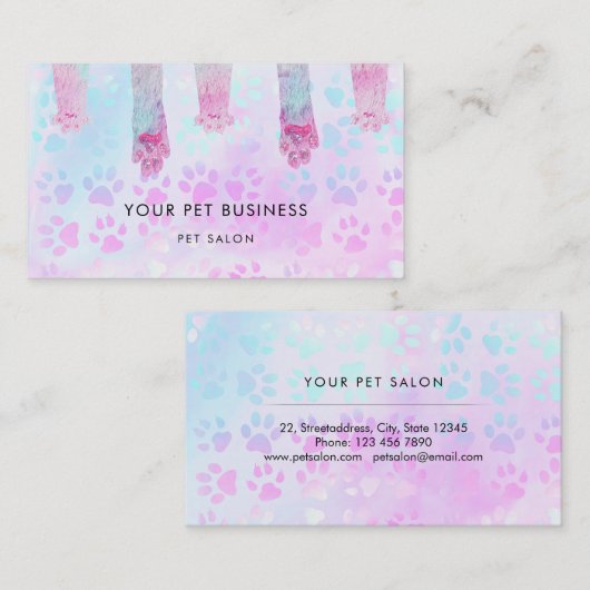 Pet Pootjes paarse Blauwe Patroon Visitekaartje (Voorkant / Achterkant)