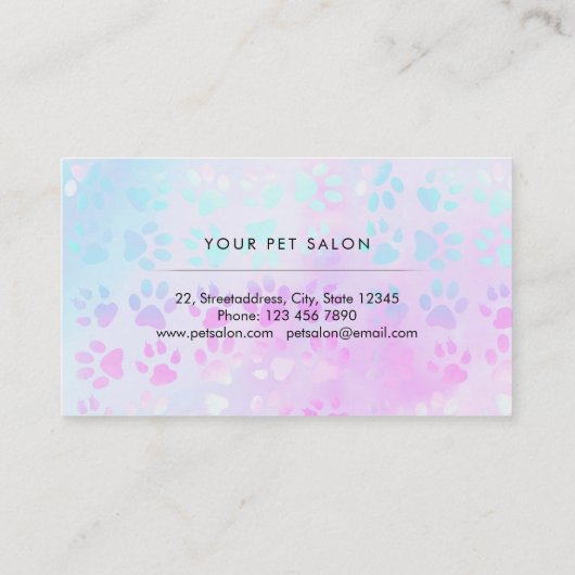 Pet Pootjes paarse Blauwe Patroon Visitekaartje (Achterkant)