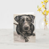Pet Portrait - Black Lab - Young Pup Kaart (Gele Bloem)